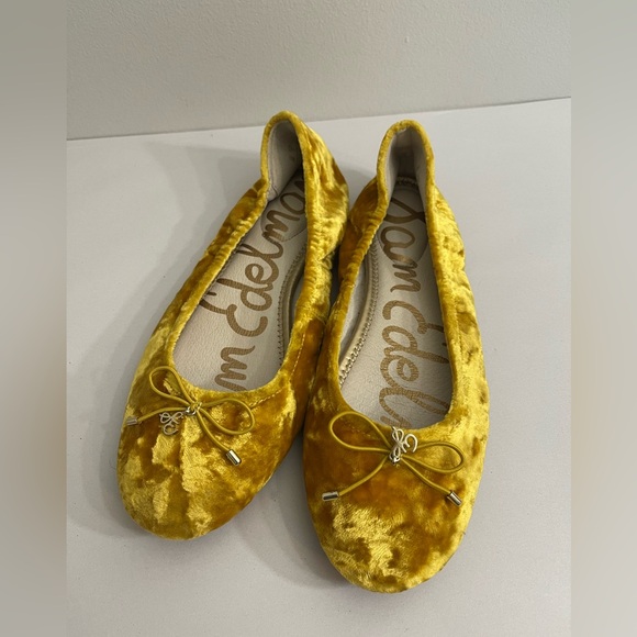 Sam Edelman Felicia Yellow Crushed Velvet Size 8 fall Burned Velvet Core - Picture 2 of 6